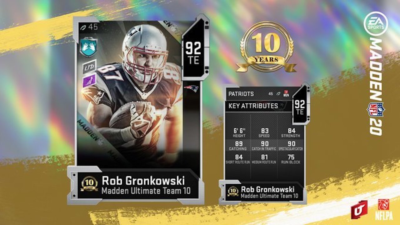 madden 20 ultimate team rob gronkowski limited MUT10 card