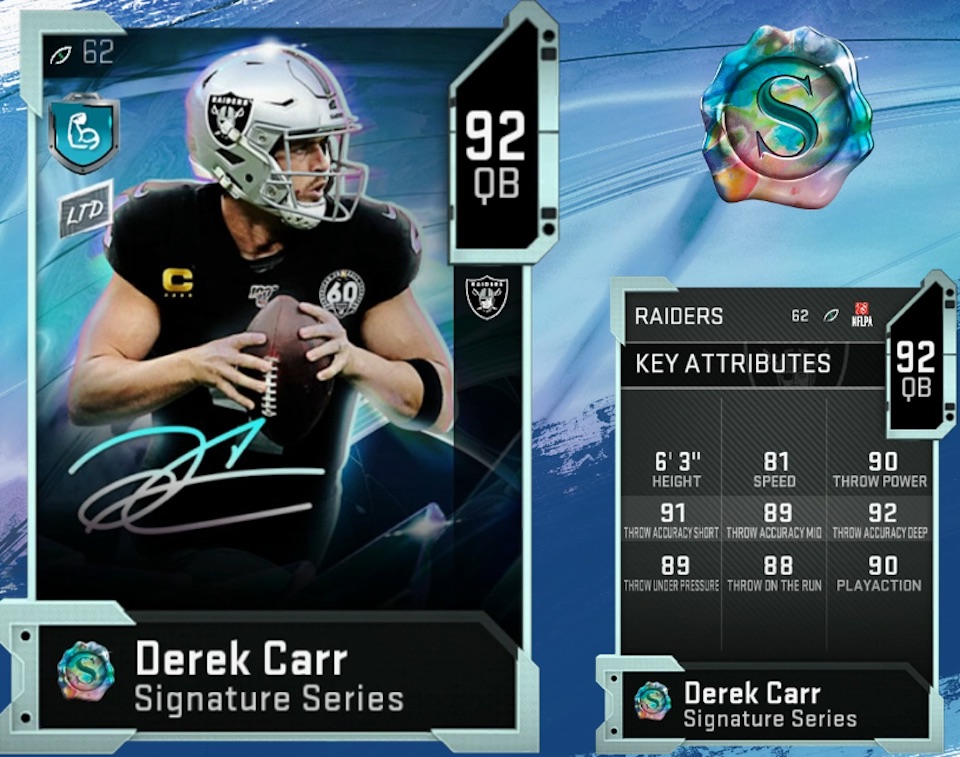 new derek carr item in madden 20 signature series