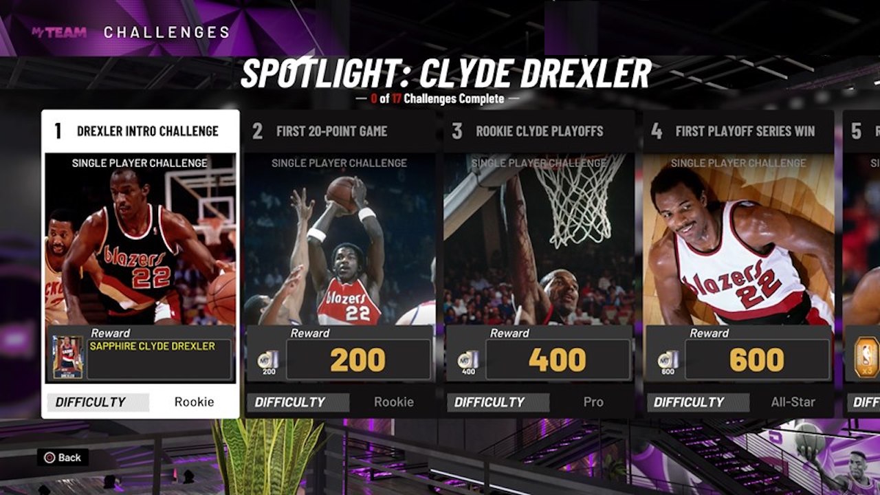 nba 2k20 myteam clyde drexler spotlight challenge screen