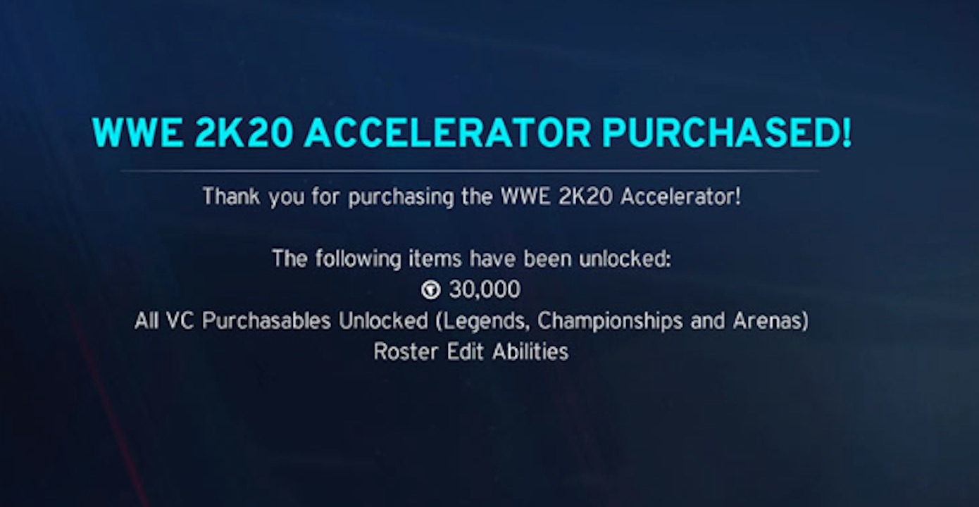wwe 2k20 accelerator purchase confirmation screen