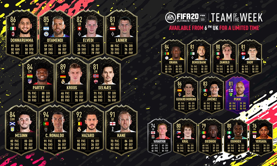 fifa 20 team of the week 10 starting xi substitutes and reserves