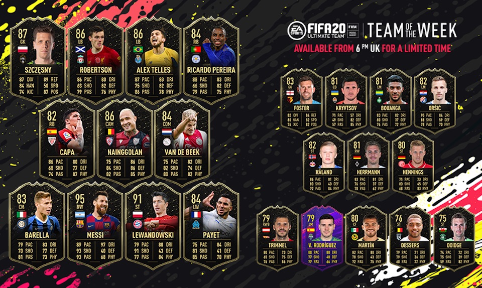 fifa 20 team of the week 9 starting xi substitutes and reserves