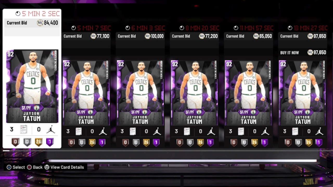 nba 2k20 moments of the week 2 jayson tatum amethyst card auction prices