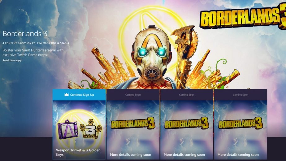 Borderlands 3 Twitch Prime Loot Drops Announced