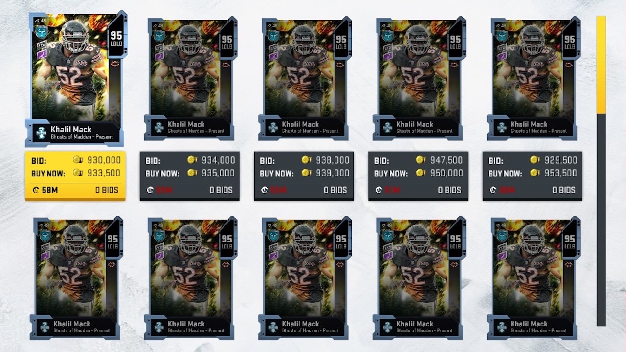 madden 20 ghosts of madden present khalil mack card listings