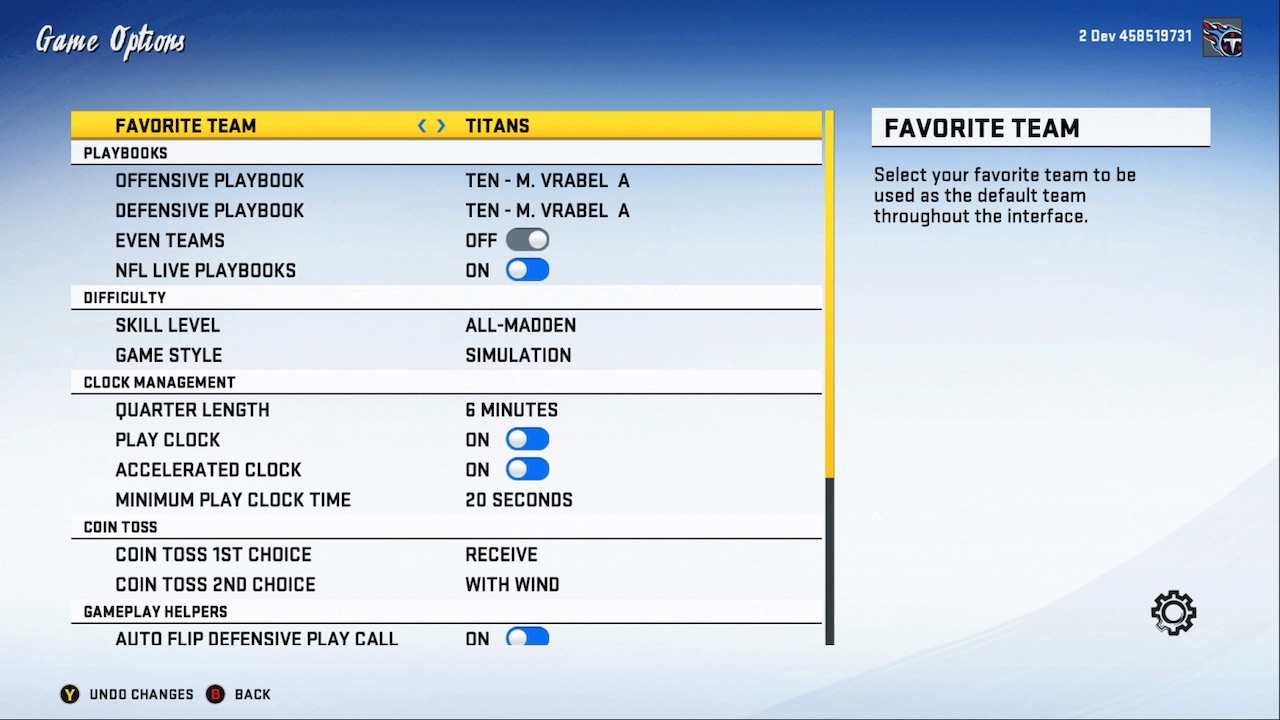 madden 20 nfl live playbooks on game options screen
