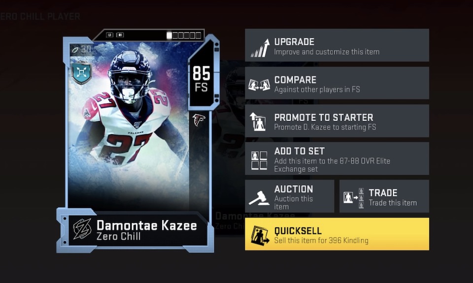 madden 20 zero chill player quicksell for kindling