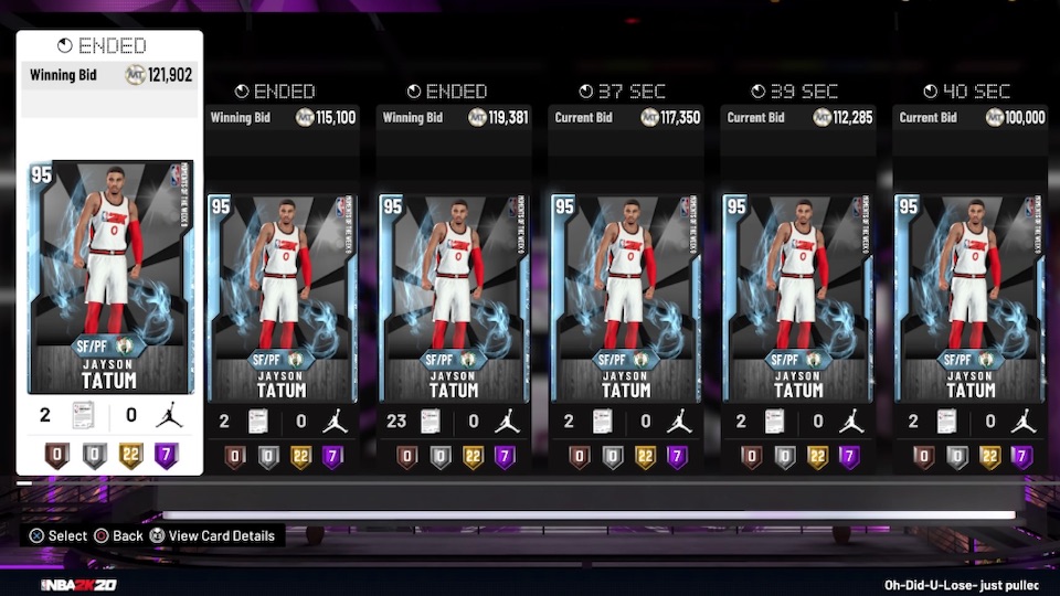 nba 2k20 moments of week 9 jayson tatum card auction listings