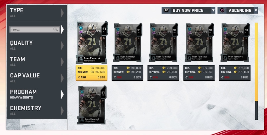 ryan ramczyk madden 20 heavyweights auction listings