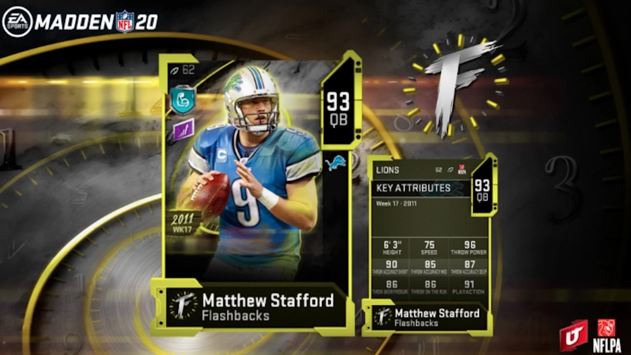 madden 20 flashbacks matthew stafford card