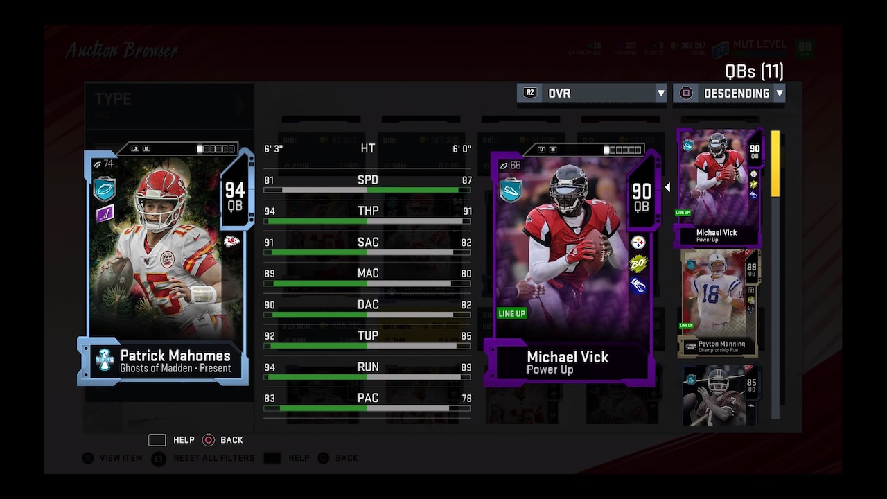 madden 20 mahomes ghosts of madden present comparison