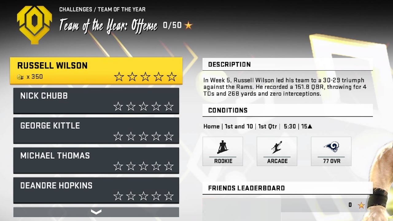 madden 20 team of the year challenge screen