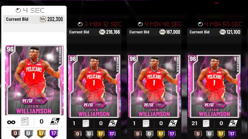 nba 2k20 zion williamson moments pink diamond card listings