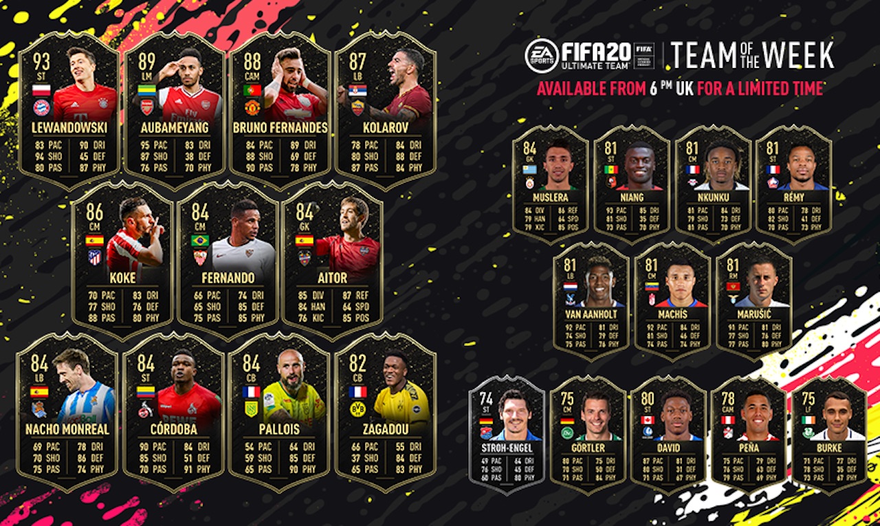 fifa 20 team of the week 24 starting xi substitutes and reserves