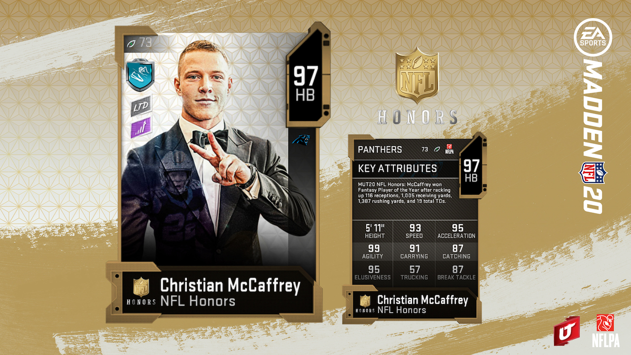 madden 20 nfl honors christian mccaffrey card