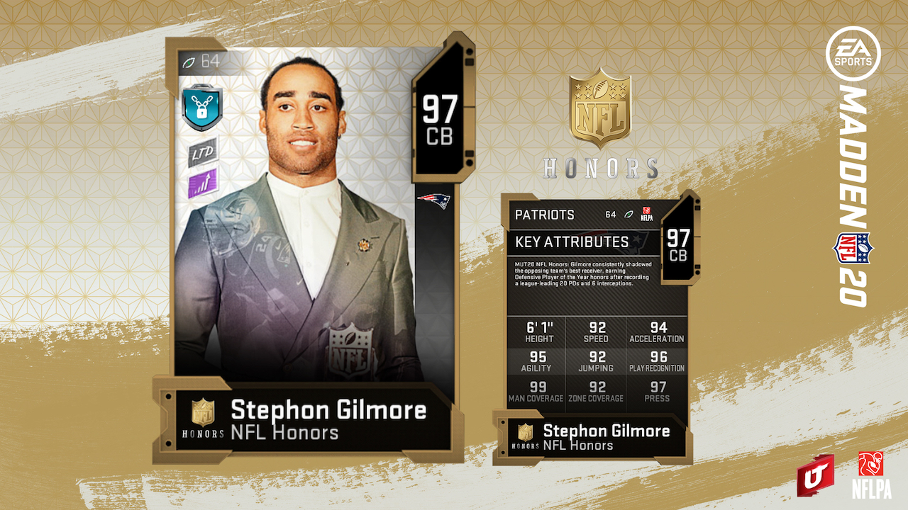 madden 20 nfl honors card for stephon gilmore