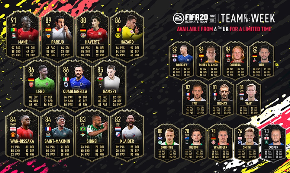 fifa 20 team of the week 26 starting xi substitutes and reserves