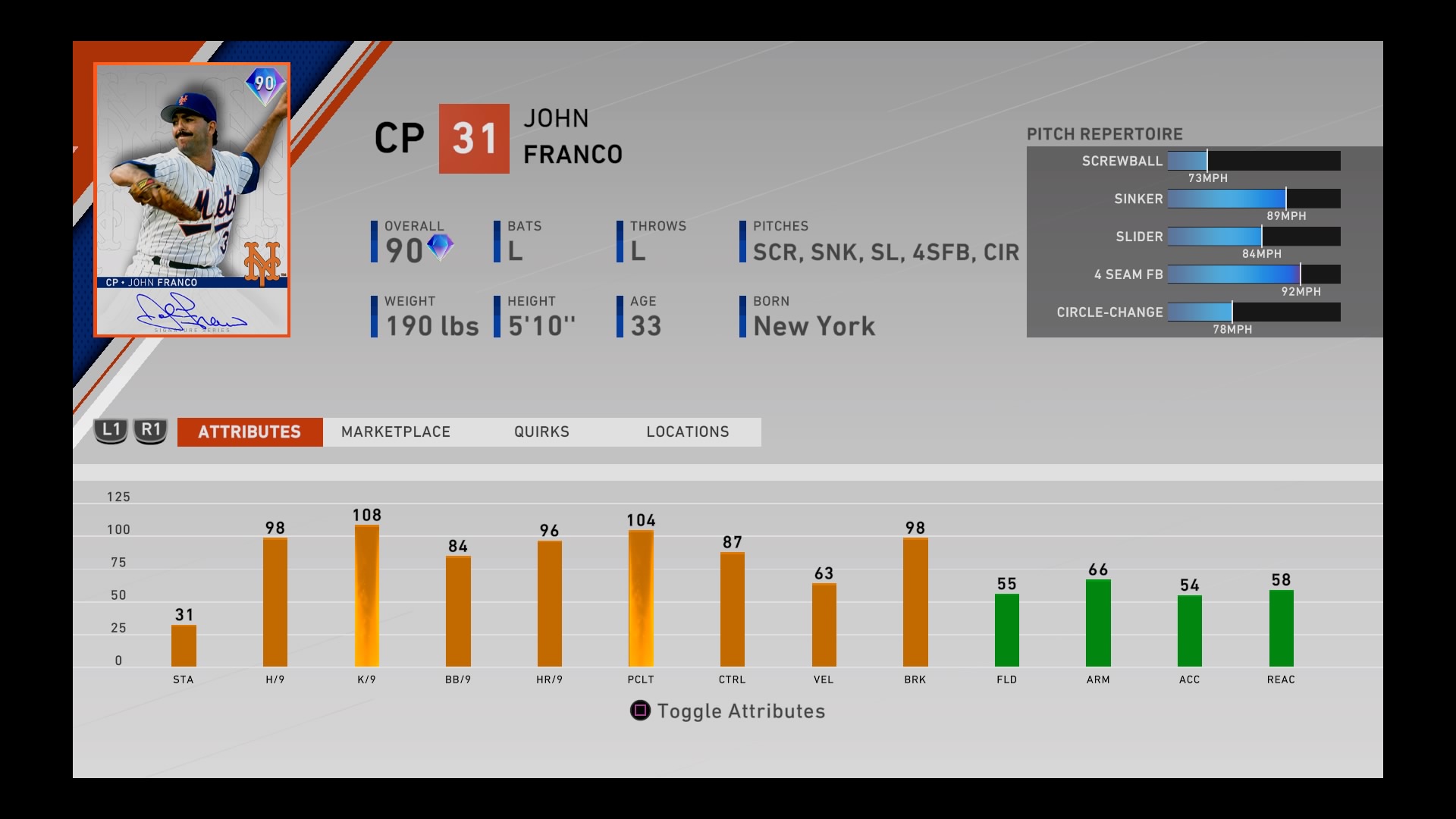 john franco diamond card from mlb the show 20 headliners set 6