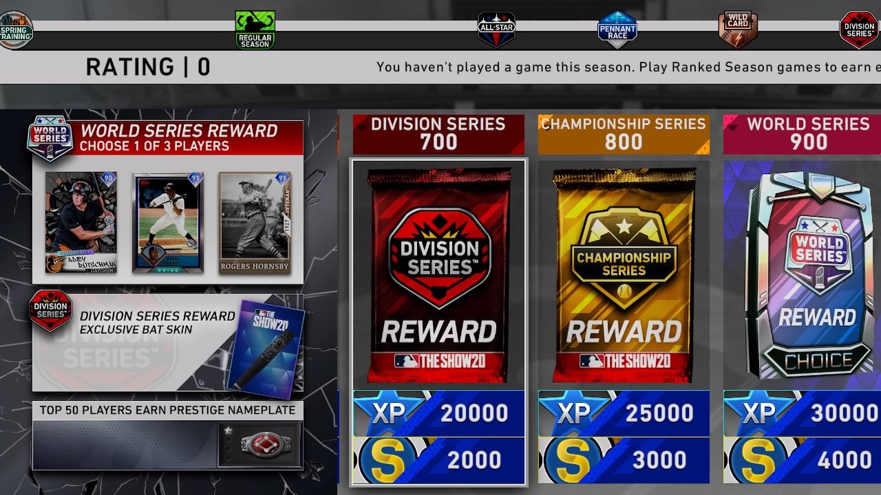 mlb the show 20 ranked seasons rewards including stubs