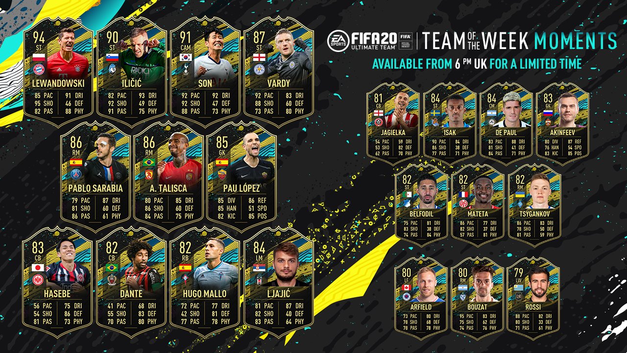 fifa 20 team of the week moments 4 complete lineup of players