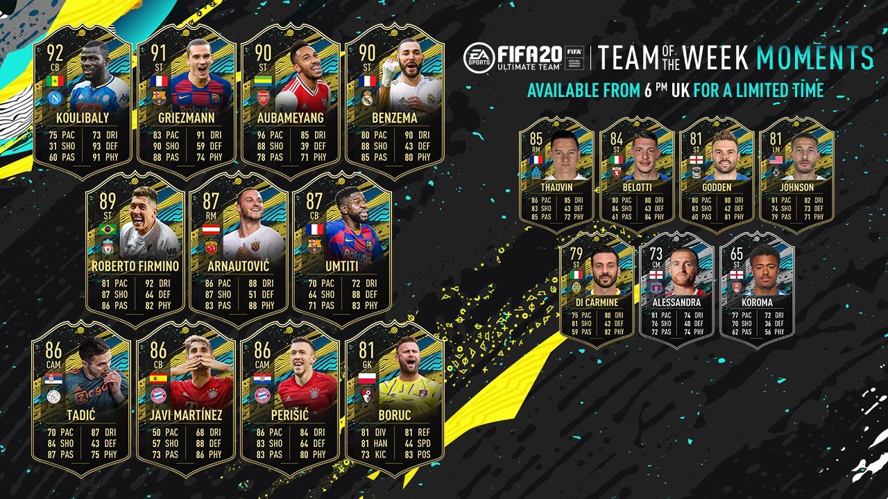 FIFA 20 Team of the Week 6 Moments lineup