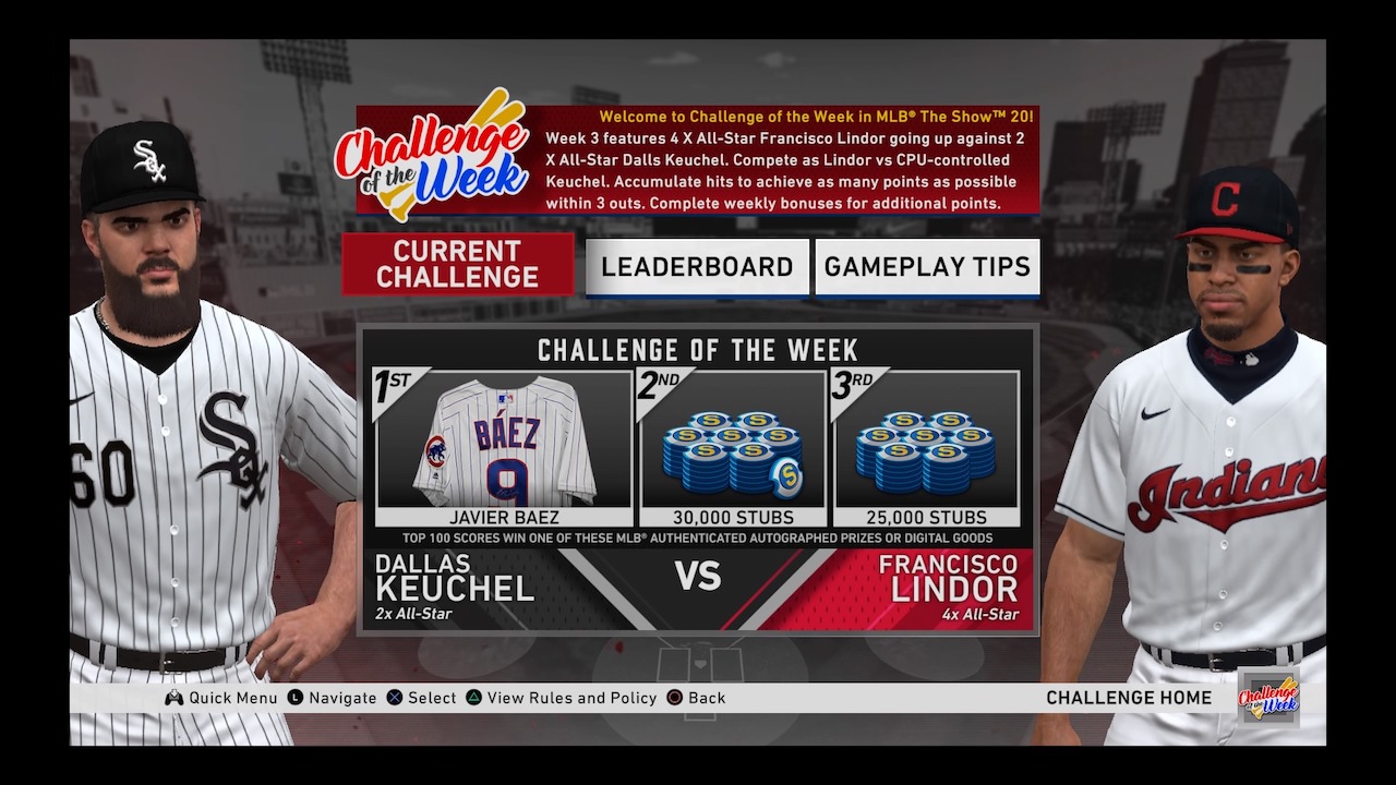 mlb the show 20 dallas keuchel vs francisco lindor challenge