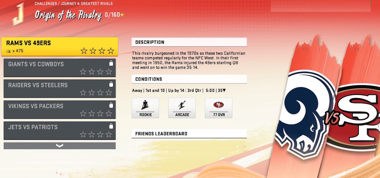 madden 20 origin of the rivalry missions