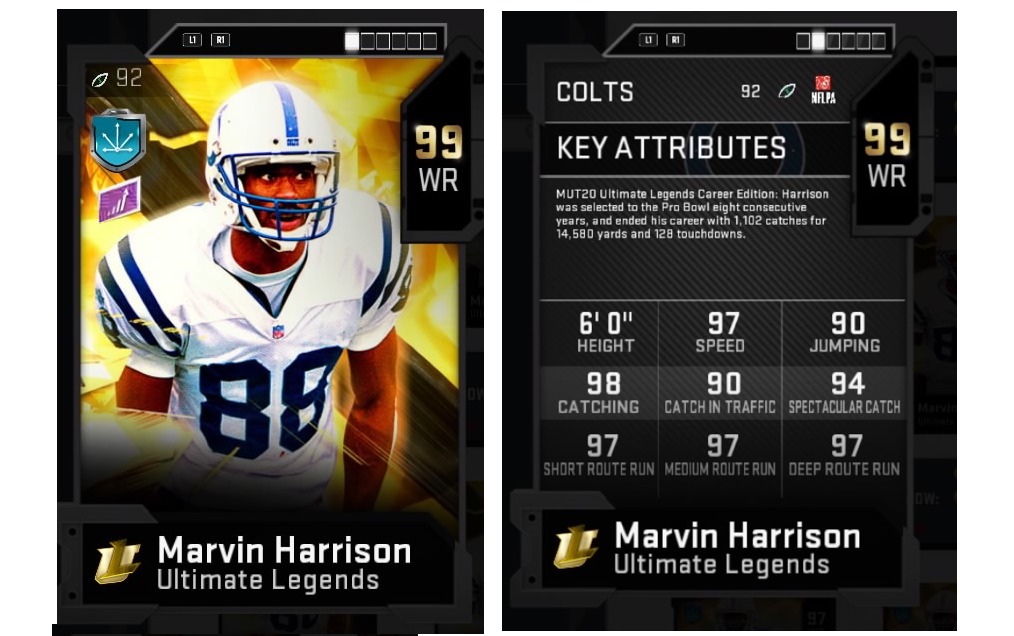 marvin harrison madden 20 ultimate legends group 20 boss card