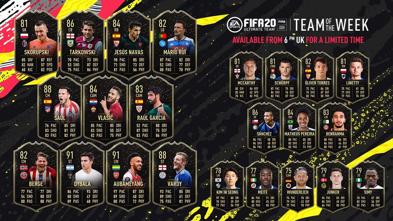 fifa 20 team of the week 40 players