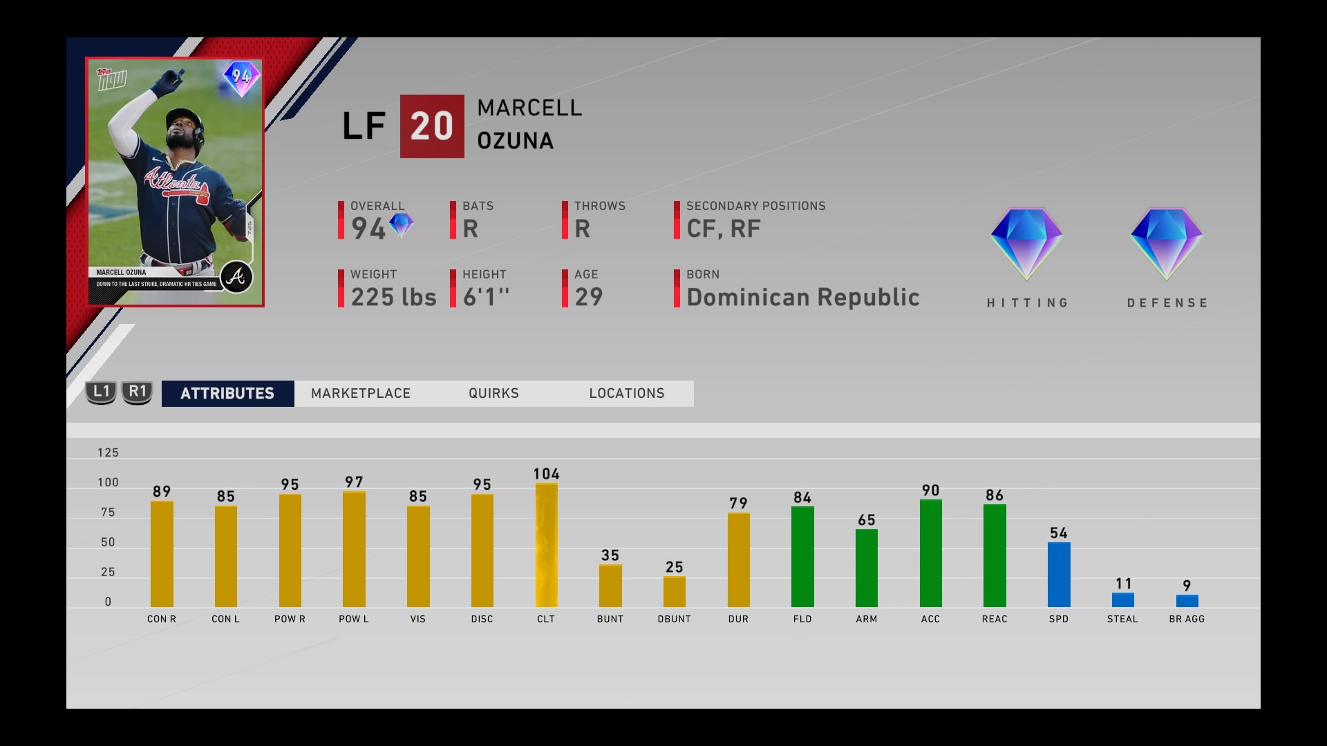 marcell ozuna mlb the show 20 diamond card