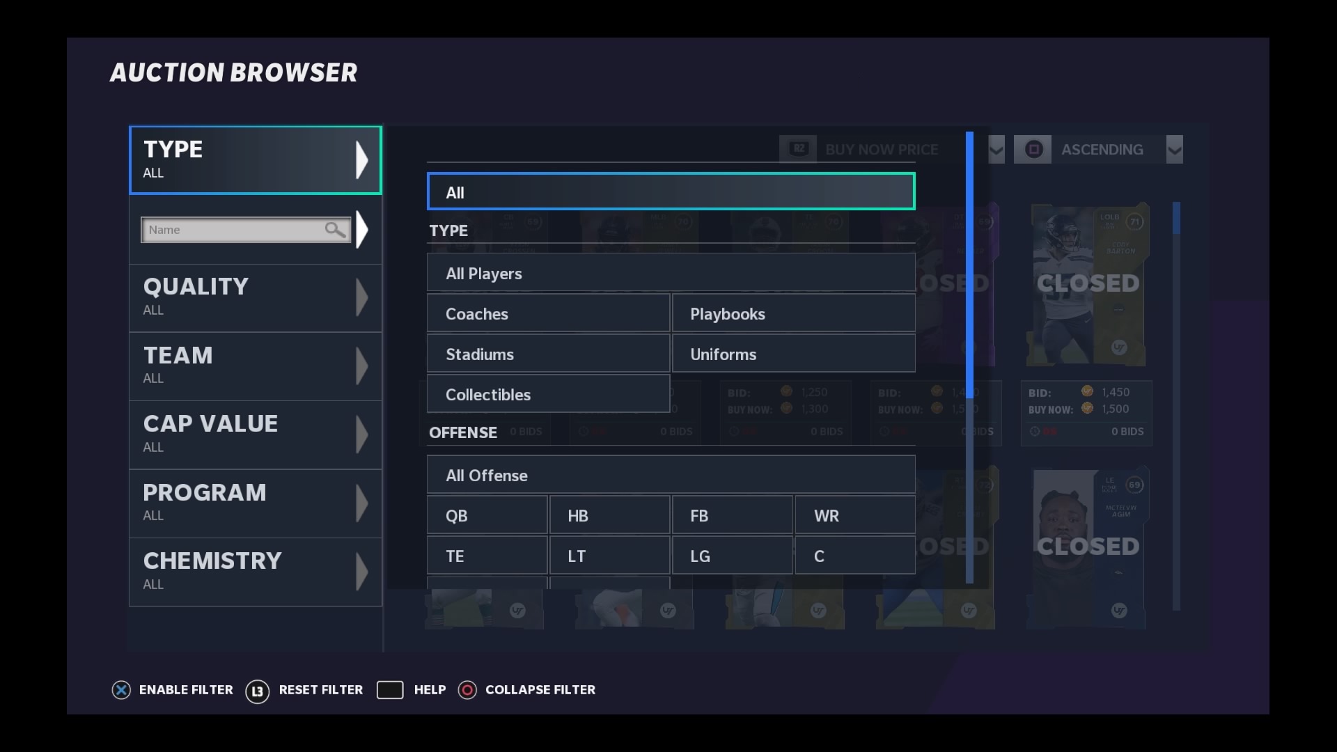 how to filter madden 21 auction listings