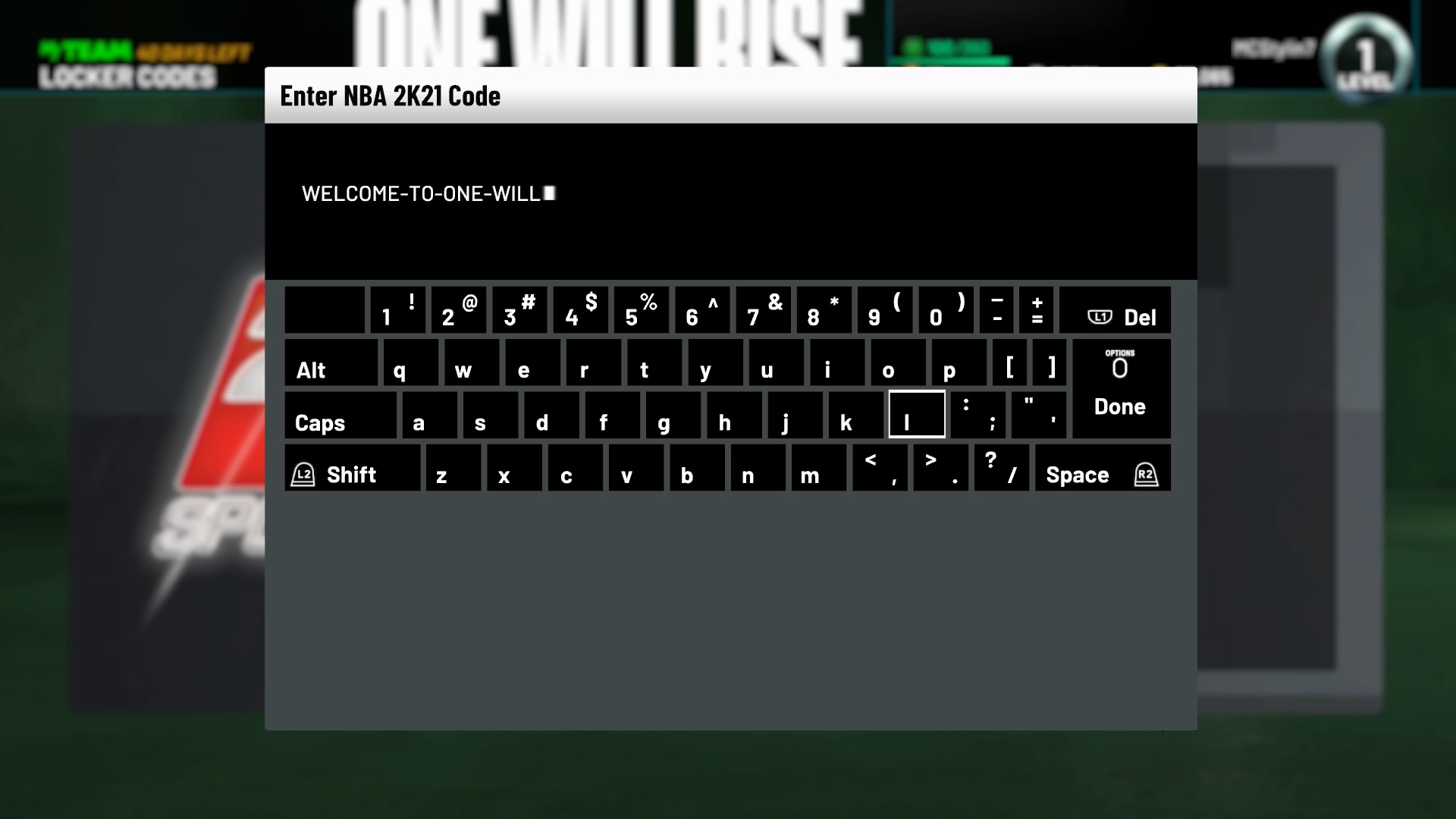nba 2k21 locker code entry screen