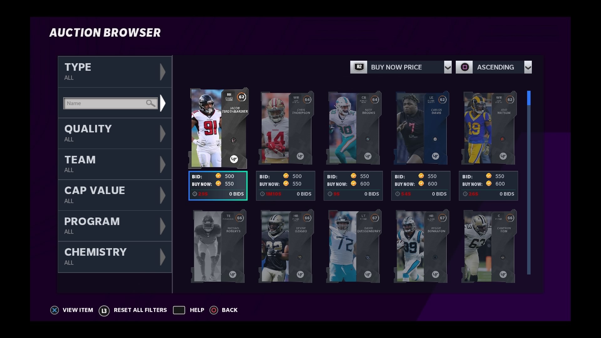 madden 21 auction listings
