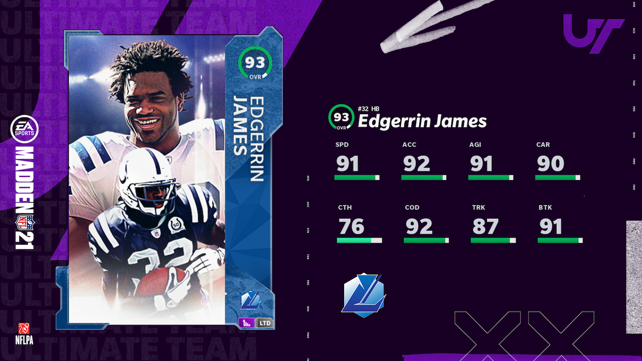 madden 21 legends group 9 edgerrin james card