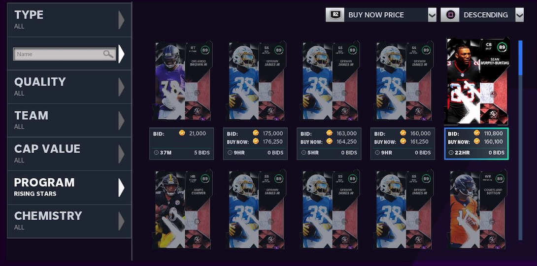 madden 21 rising stars auction listings