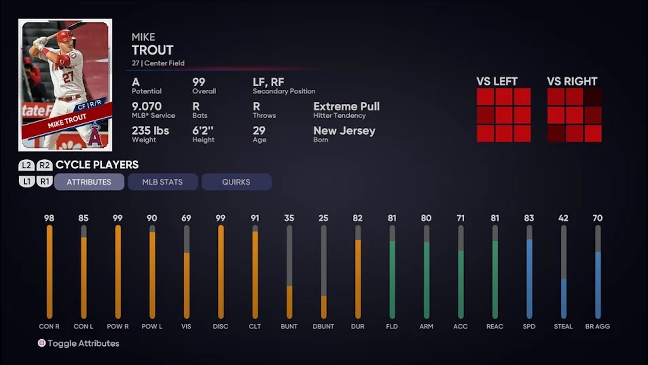 mike trout mlb the show 21 ratings and attributes