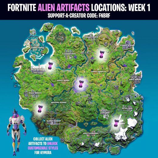 Fortnite Alien Artifacts locations for Week 1 of Season 7