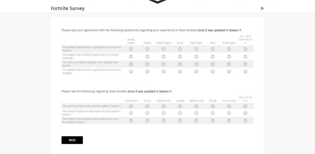 Fortnite developer sends a Team Rumble survey to players