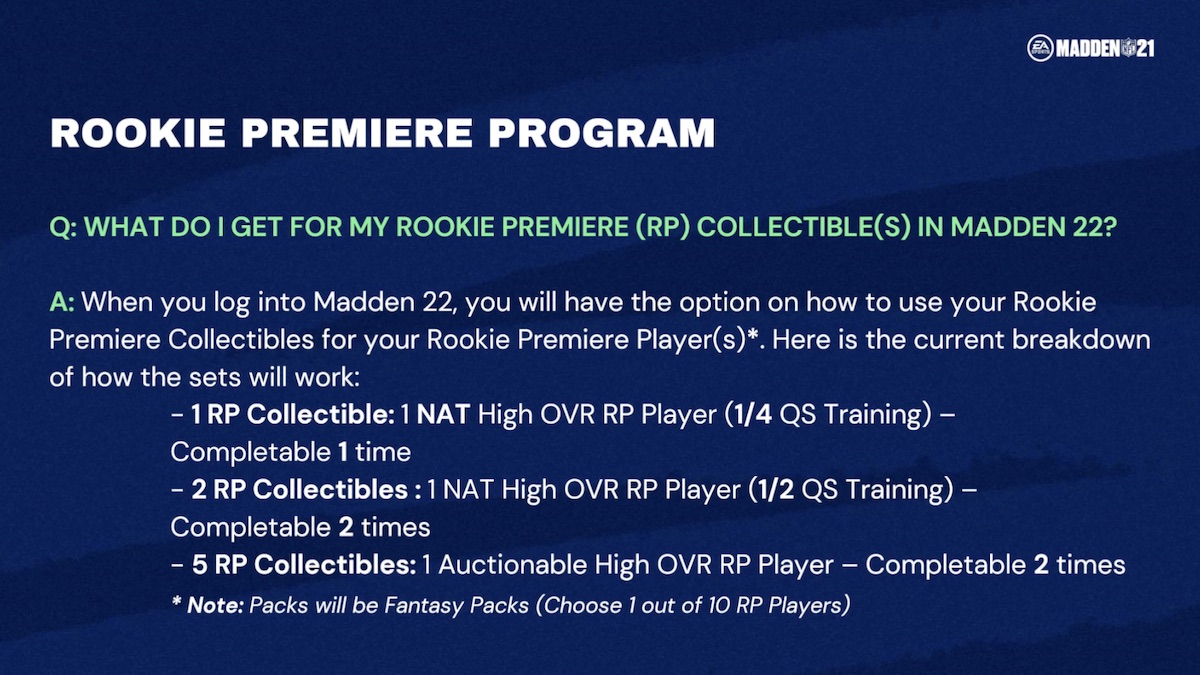 madden 22 rookie premiere collectibles options