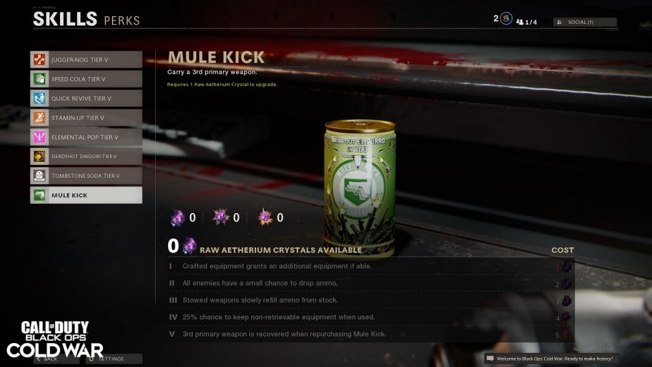 Call of Duty Black Ops Cold War Zombies Mule Kick Perk