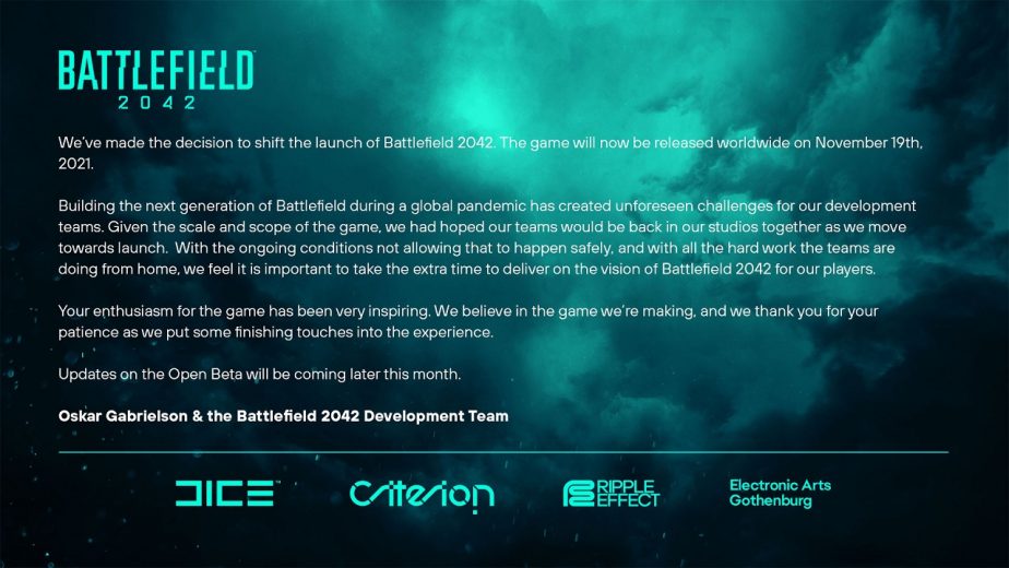 Battlefield 2042 Delayed to November 2021