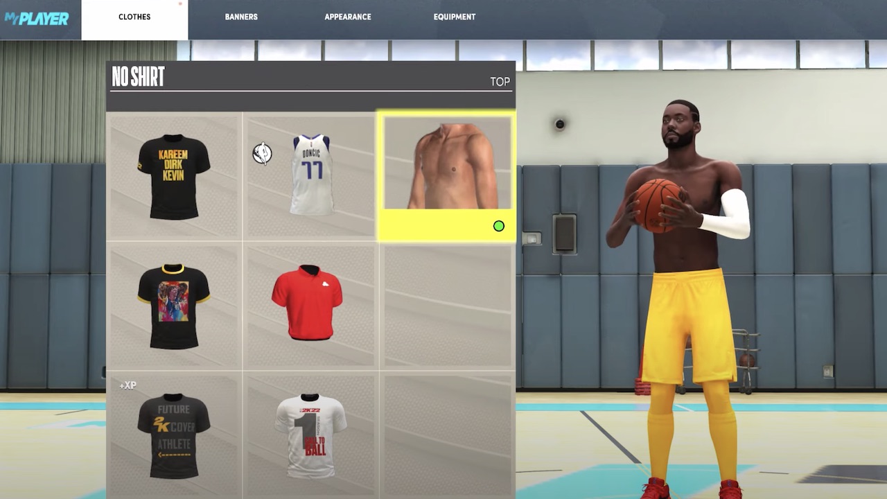 how to get shirt off nba 2k22 myplayer