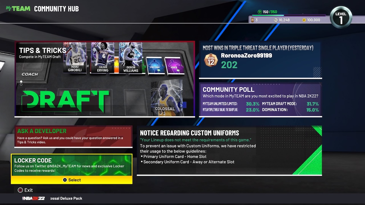 nba 2k22 myteam community hub screen