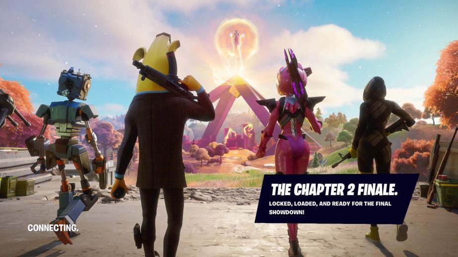 Loading screen for the Fortnite Chapter 3 introduction event, The Chapter 2 Finale.