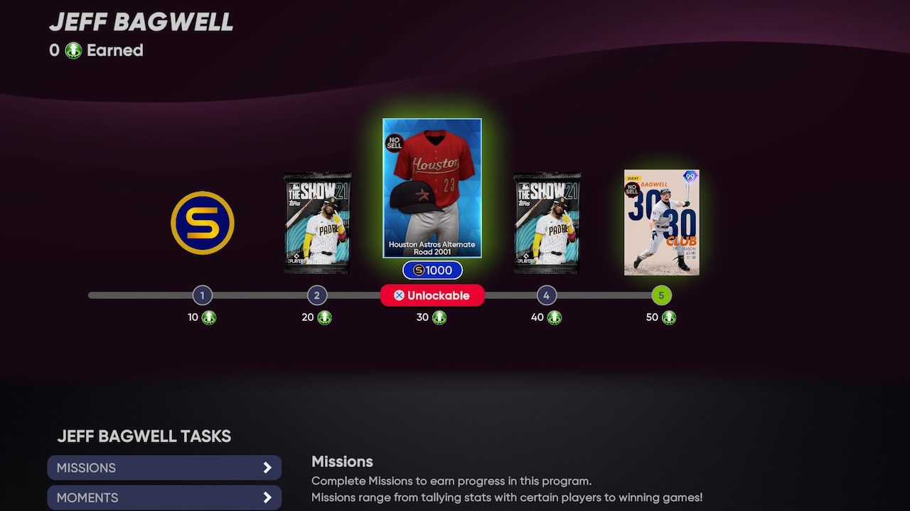 mlb the show 21 jeff bagwell player program items